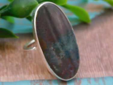 STERLING SILVER STONE RING SIZE 7 ROCK STONE LAPIDARY SPECIMEN