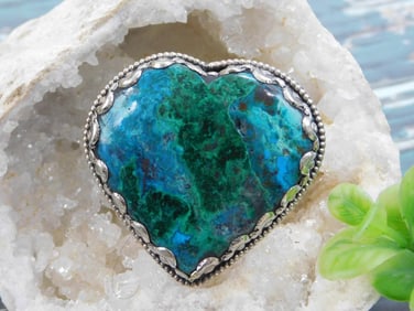 CHRYSOCOLLA MALACHITE ADJUSTABLE HEART RING ROCK STONE LAPIDARY SPECIMEN