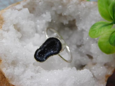 STERLING SILVER GEODE RING SIZE 8 ROCK STONE LAPIDARY SPECIMEN