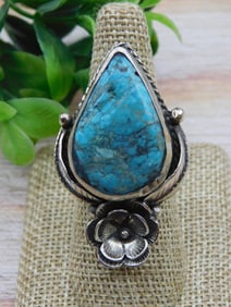 CHRYSOCOLLA RING WITH INTRICATE TOOLING ROCK STONE LAPIDARY SPECIMEN