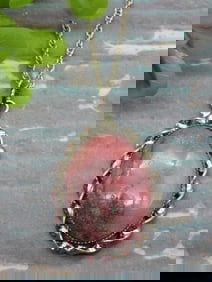 RHODONITE PENDANT ON CHAIN NECKLACE ROCK STONE LAPIDARY SPECIMEN