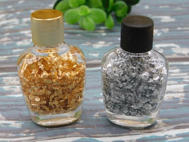 GOLD AND SILVER FLAKES IN BOTTLES ROCK STONE LAPIDARY SPECIMEN