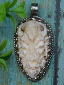 CARVED BONE BISON PENDANT ROCK STONE LAPIDARY SPECIMEN