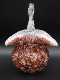 CONFETTI GLASS BASKET WITH TWISTED HANDLE VINTAGE ANTIQUE