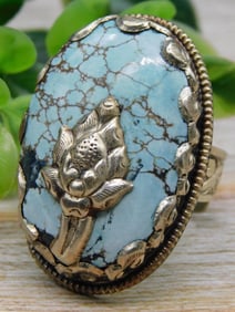 LOTUS TURQUOISE ADJUSTABLE RING ROCK STONE LAPIDARY SPECIMEN