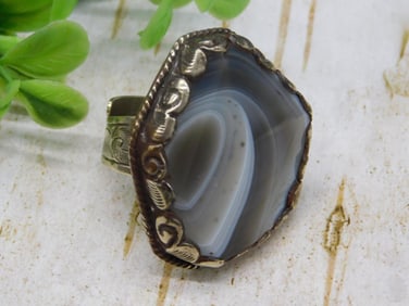 BANDED AGATE ADJUSTABLE RING ROCK STONE LAPIDARY SPECIMEN