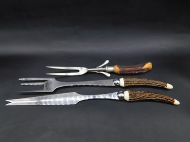 ANTLER HANDLED UTENSILS VINTAGE ANTIQUE