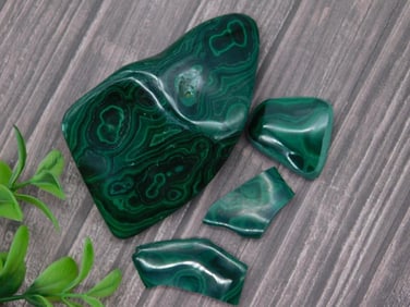 Polished Malachite Gemstone with Smaller Pieces