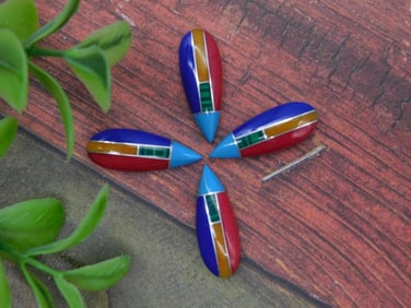 Set of Four Multi-Colored Gemstone Inlay Cabochons