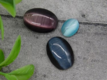 Set of Three Cat Eye Cabochons in Varied Colors