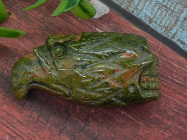 Green Stone Eagle and Skull Carving, 36 Grams