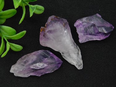 Three Purple Amethyst Raw Crystal Specimens, 39 Grams