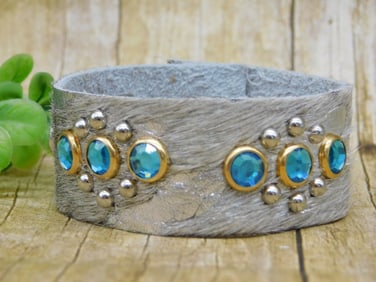 COWHIDE REAL LEATHER FUR CUFF BRACELET
