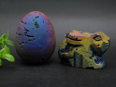 DRUZY TITANIUM RABBIT AND EGG ROCK STONE LAPIDARY SPECIMEN