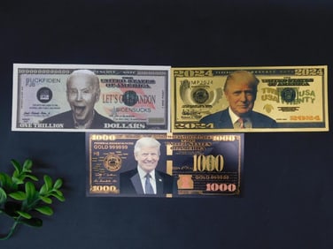 Lot of Three Novelty Currency Bills Featuring Political Figures