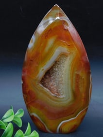 Polished Agate Mineral Slice with Geode Center