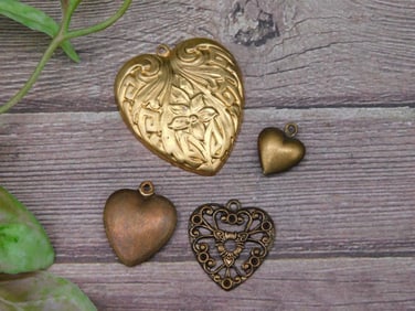 Set of Four Brass Heart Pendants