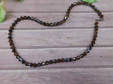 Faceted Amber and Iridescent Bead Necklace