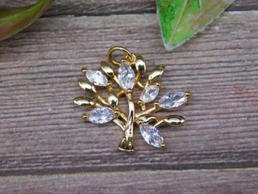 Gold-Tone Tree Pendant with Clear Gem Accents
