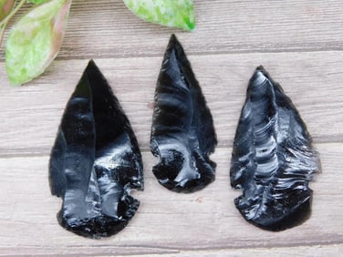 Set of Three Knapped Obsidian Arrowheads