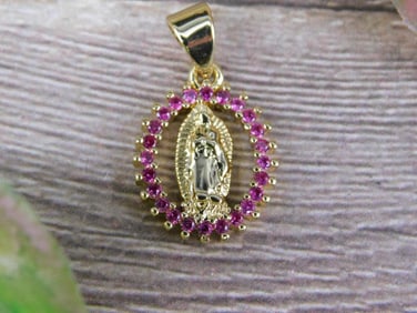 Virgin Mary Pendant With Pink Stones
