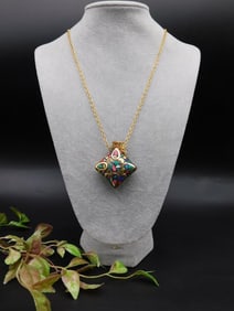 Gold-Tone Necklace With Colorful Geometric Pendant