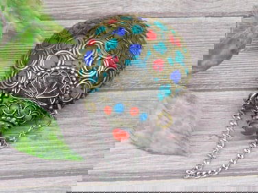 Enamel and Brass Perfume Bottle with Chain