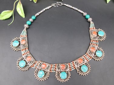 Turquoise and Red Coral Necklace