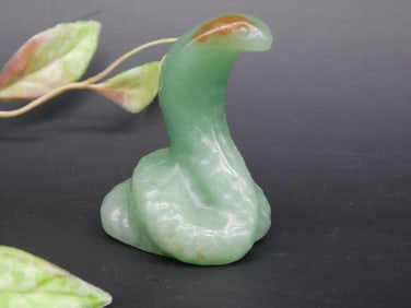 Hand-Carved Green Serpentine Stone Cobra Figurine