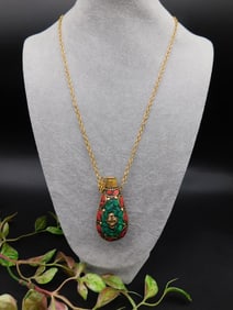 Gold-Tone Necklace with Mosaic Snuff Bottle Pendant