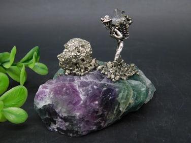 Metallic Quartz Mineral Specimen on Fluorite Base