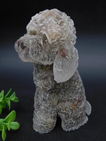 Crystal-Like Dog Figurine Sculpture with Light Brown Accents