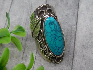 Sterling Silver Ring With Turquoise Stone, Size 10.5