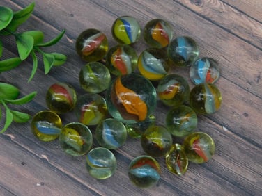 Collection of Clear Glass Marbles with Multicolor Swirls