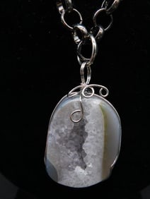 Silver-Tone Necklace with Geode Pendant