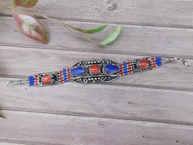 Lapis Lazuli and Red Coral Bracelet