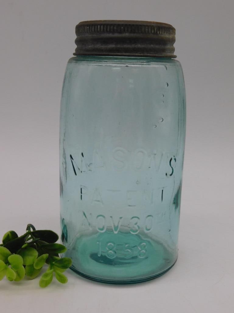 VINTAGE AQUA MASON CANNING JAR VINTAGE ANTIQUE: VINTAGE AQUA MASON CANNING JAR VINTAGE ANTIQUE
