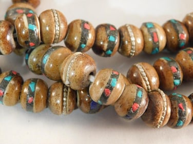 AFRICAN TRADE BEADS BONE WITH STONE INLAY ROCK STONE LAPIDARY SPECIMEN
