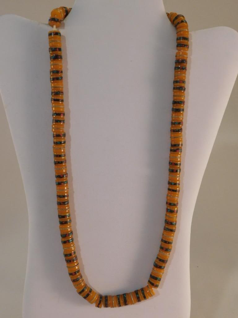 AFRICAN TRADE BEADS BONE WITH STONE INLAY: AFRICAN TRADE BEADS BONE WITH STONE INLAY