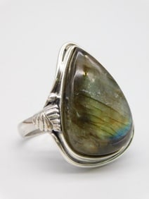 LABRADORITE STERLING SILVER RING SIZE 8.5