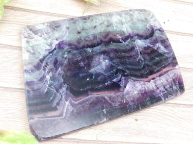 Polished Purple and Green Fluorite Slab With Striations