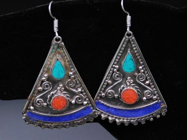 Pair of Silver-Tone Geometric Dangle Earrings