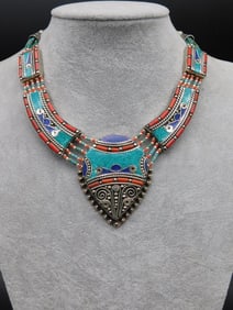 Handcrafted Multi-Stone Necklace with Turquoise and Coral