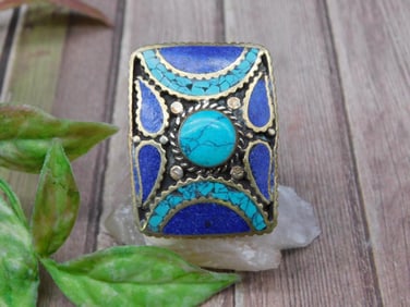Ring With Turquoise and Blue Stone Inlays