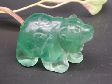 Green Carved Stone Bear Figurine