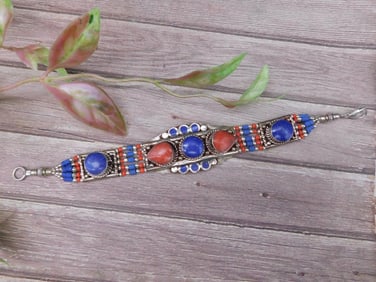 Multi-Stone Beaded Silver-Tone Bracelet With Clasp
