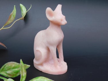 Pink Carved Stone Cat Figurine