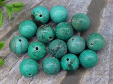 Lot of 13 Round Green Drilled Beads for Crafting