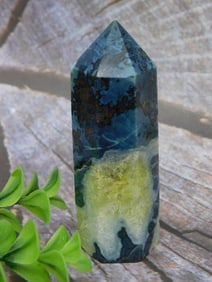 Polished Blue and Yellow Stone Crystal Point