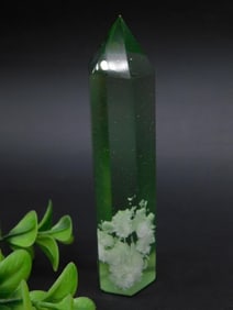 Green Crystal Point With Organic-Like Inclusions